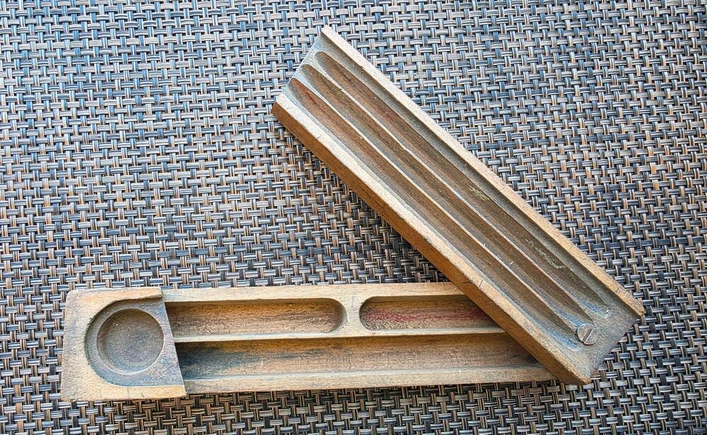 Antique Wooden Pencil or Pen Case – Hand-Carved from Single Block, Sliding Lid